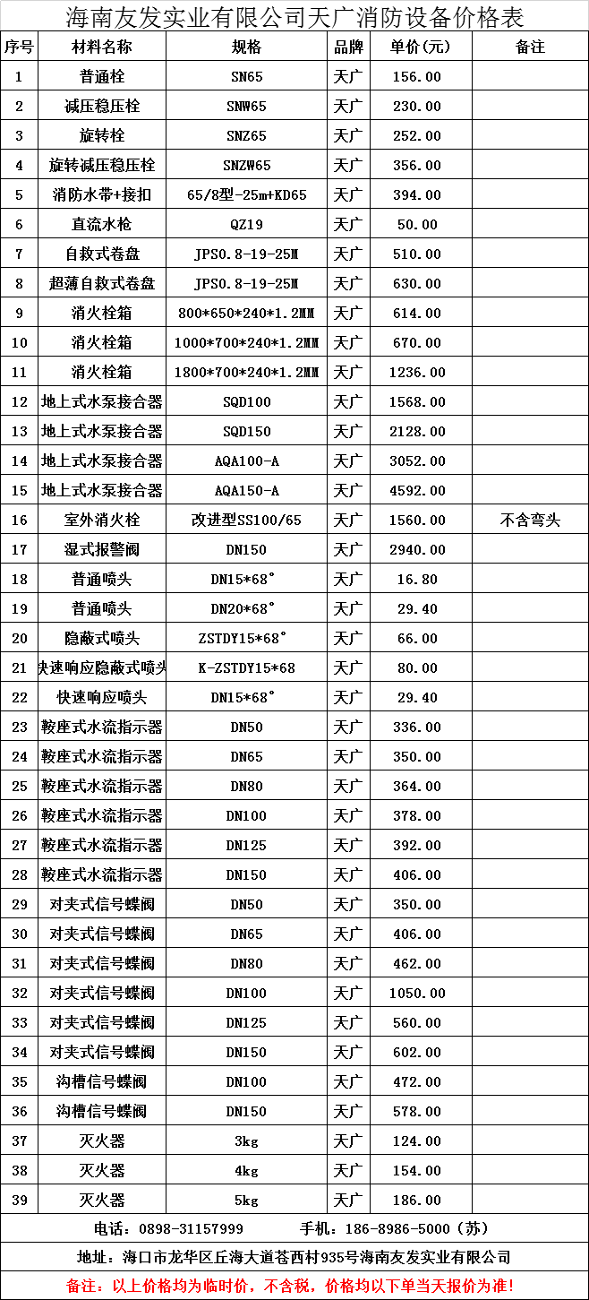 海南友发实业有限公司天广消防设备价格表.png
